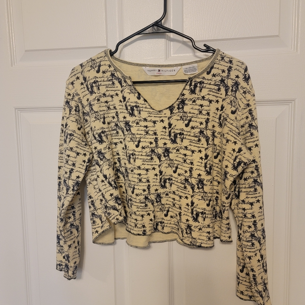 Tommy Hilfiger Vintage long sleeve Liberty Americana cream v-neck Top shirt